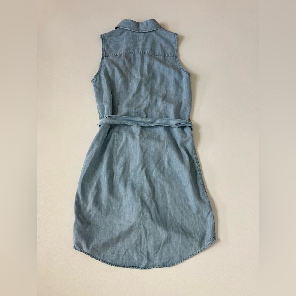 UNTUCKit Chambray Shirt Dress Sleeveless Button Front Tie Waist Blue Size 4 - Picture 3 of 6